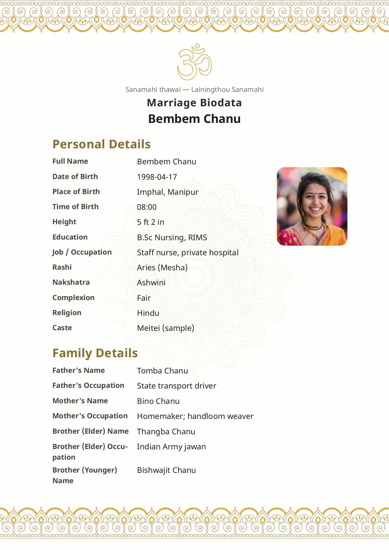 Free Classic Ivory marriage biodata template preview — BiodataBliss