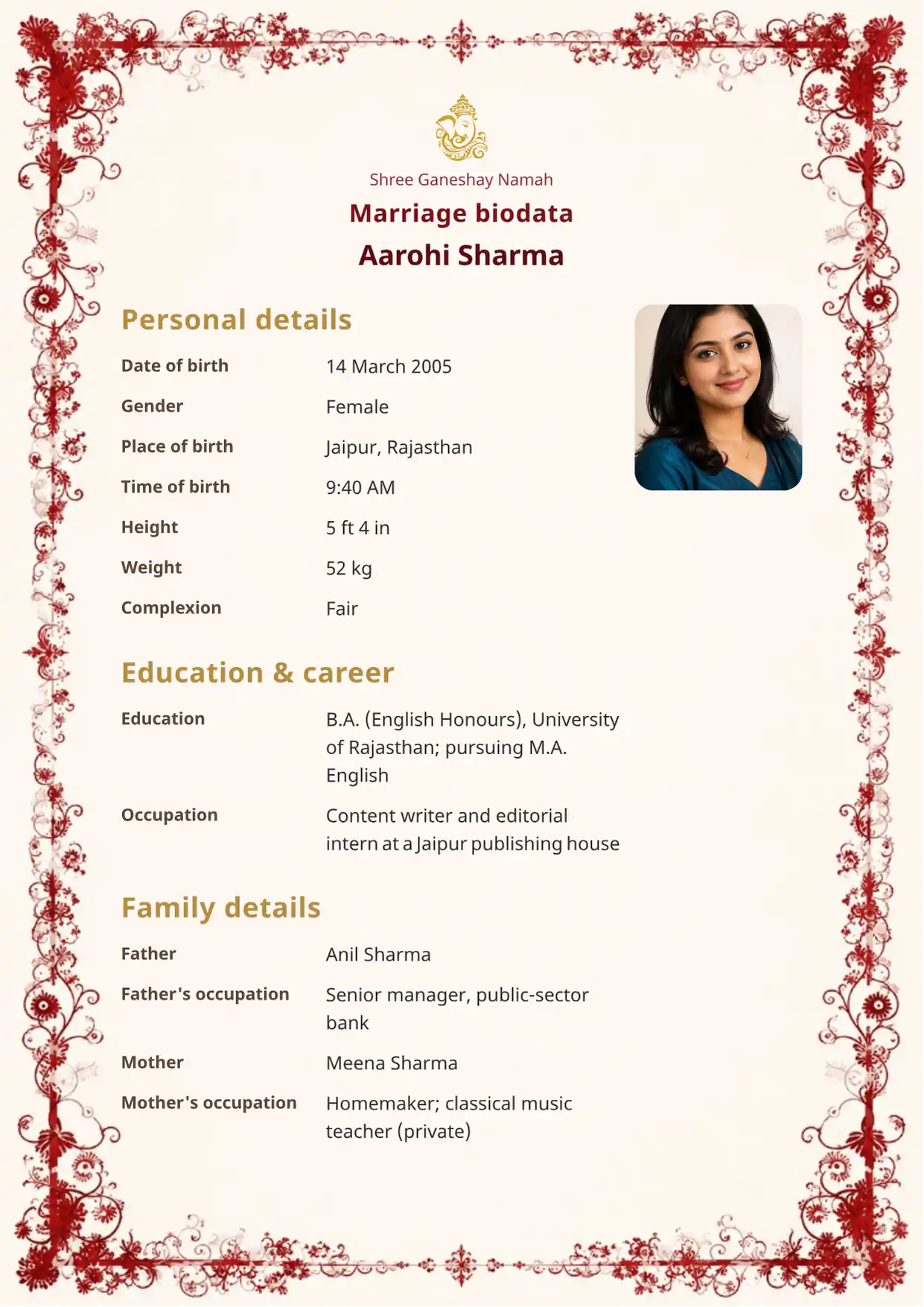 Free Crimson Heritage marriage biodata template preview — BiodataBliss