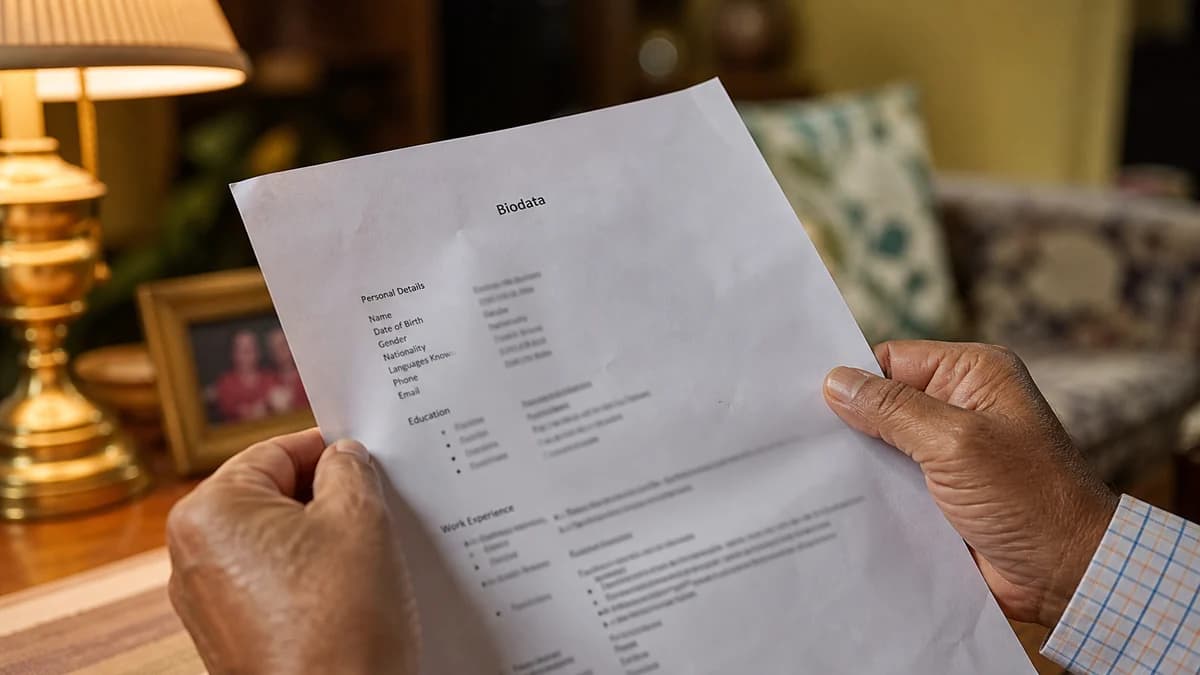 Parent holding a printed marriage biodata before sharing