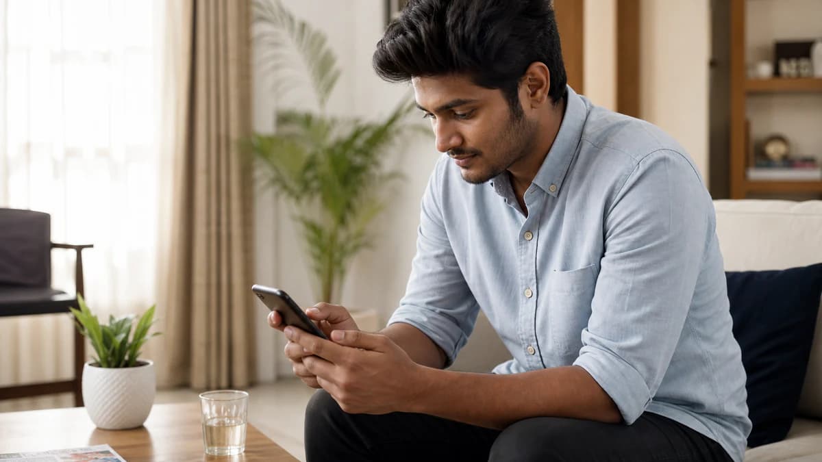 Young man creating a marriage biodata on his phone